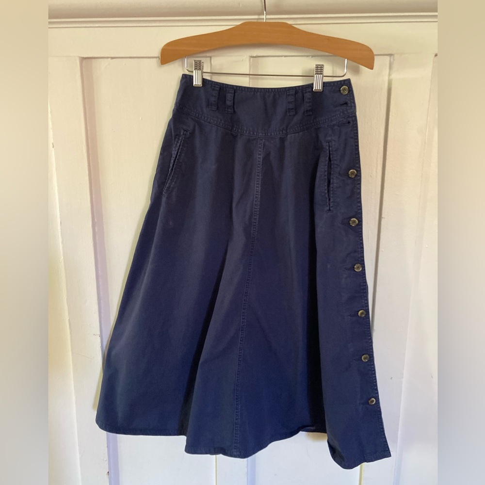 Navy blue A-line button down skirt